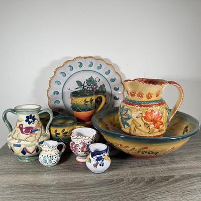 LOT 77K: Corsica Mugs & Bowls, Italian & Japanese Hand Painted Pottery Pieces & More