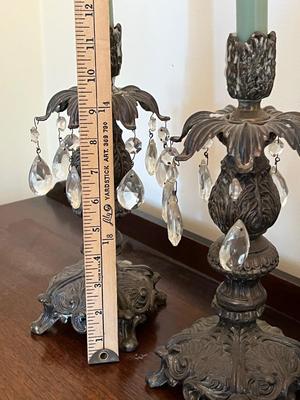 LOT 81D: Antique Hand-Painted Lion-Themed Gone With the Wind Lamp and Candle Holders