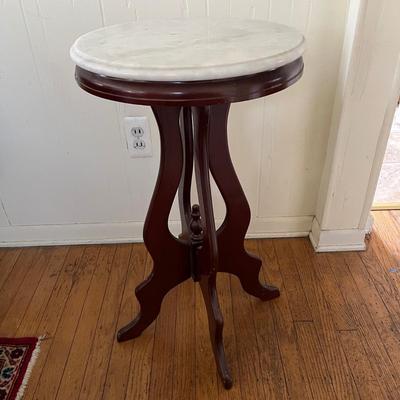 LOT 88L: Marble Top Vintage Wooden Side Table