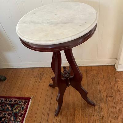 LOT 88L: Marble Top Vintage Wooden Side Table