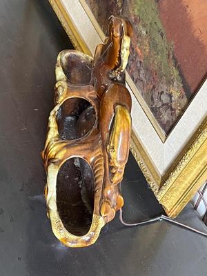 LOT 92L: Mid-Century Modern Horse Planter / TV Lamp + Framed Print