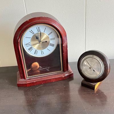 LOT 93: Vintage Sunoco Mantle Clock + Aneroid Barometer