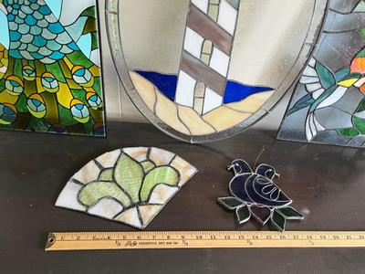 LOT 94L: Five Stained Glass Decorative Pieces