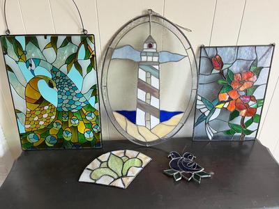 LOT 94L: Five Stained Glass Decorative Pieces