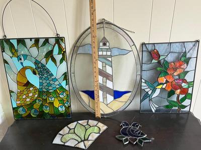 LOT 94L: Five Stained Glass Decorative Pieces