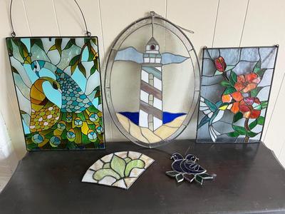 LOT 94L: Five Stained Glass Decorative Pieces
