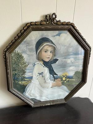 LOT 98L:Vintage / Antique Framed Print - "Anna Brigitta" by Corneille May + Antique Vintage Wall Pediment - Mase in Italy