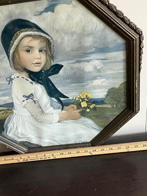 LOT 98L:Vintage / Antique Framed Print - "Anna Brigitta" by Corneille May + Antique Vintage Wall Pediment - Mase in Italy