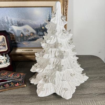 LOT 101K: Thomas Kinkade "Silent Night" Framed Print w/ COA, Holiday Traditions "We Wish You a Merry Christmas" Music...