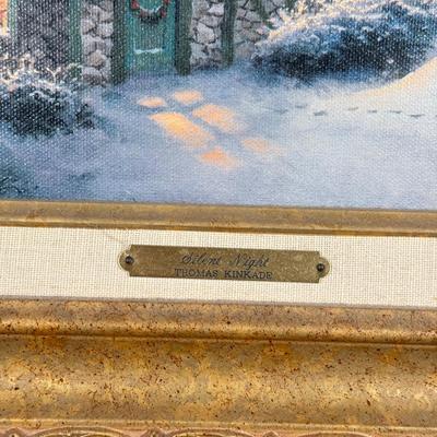 LOT 101K: Thomas Kinkade "Silent Night" Framed Print w/ COA, Holiday Traditions "We Wish You a Merry Christmas" Music...