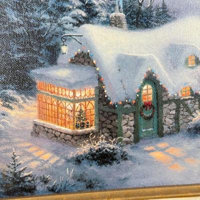 LOT 101K: Thomas Kinkade "Silent Night" Framed Print w/ COA, Holiday Traditions "We Wish You a Merry Christmas" Music...