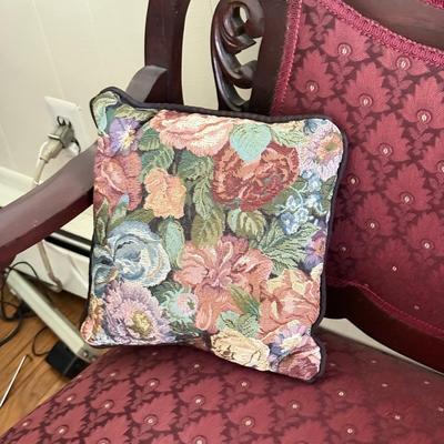 LOT 106L: Antique / Vintage Wood Carved Red Upholstery Settee