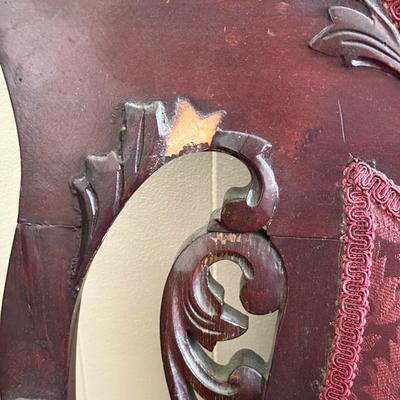 LOT 106L: Antique / Vintage Wood Carved Red Upholstery Settee