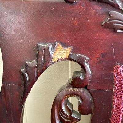 LOT 106L: Antique / Vintage Wood Carved Red Upholstery Settee