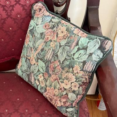 LOT 106L: Antique / Vintage Wood Carved Red Upholstery Settee