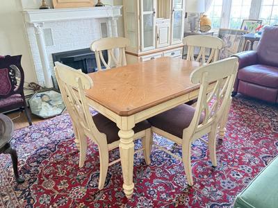 LOT 108L: Vintage Country Style Hutch & Table w/ 4 Chairs