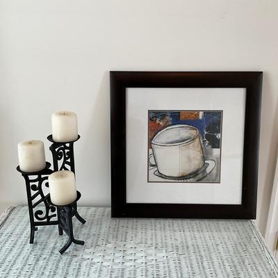 UBR8389 Coffee cup Wall Art with Three Candles and Iron Stand