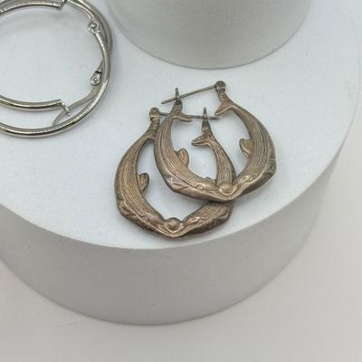 LOT 2J: Sterling Silver (925) Dolphin Earring Wedding Band-sz 7, Single Earring and 2-Chains