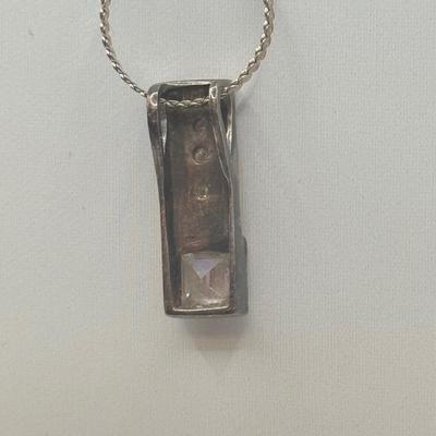 LOT 3: Sterling Silver 925/Italy Chain with Rhinestone Pendant & Pierced Earrings
