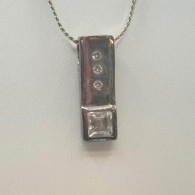 LOT 3: Sterling Silver 925/Italy Chain with Rhinestone Pendant & Pierced Earrings