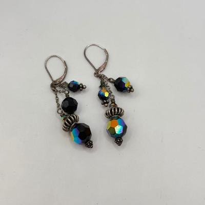 LOT 4J: Sterling Silver 925 Lapis & Blue Auroa Borealis Pierced Earrings