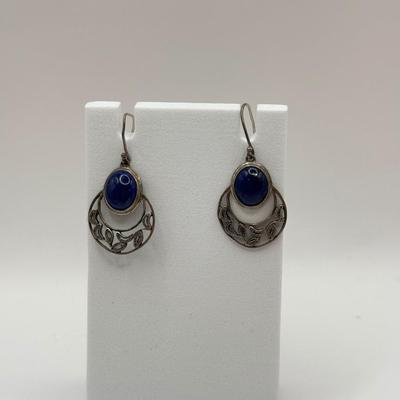 LOT 4J: Sterling Silver 925 Lapis & Blue Auroa Borealis Pierced Earrings