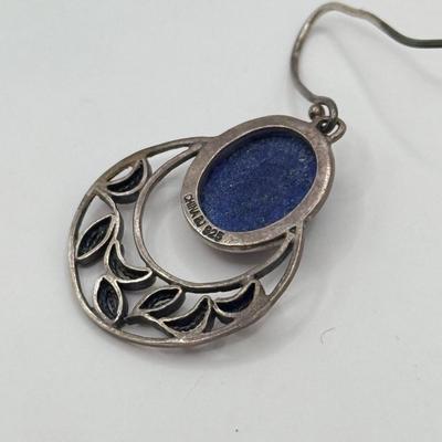 LOT 4J: Sterling Silver 925 Lapis & Blue Auroa Borealis Pierced Earrings