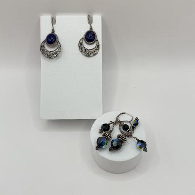 LOT 4J: Sterling Silver 925 Lapis & Blue Auroa Borealis Pierced Earrings