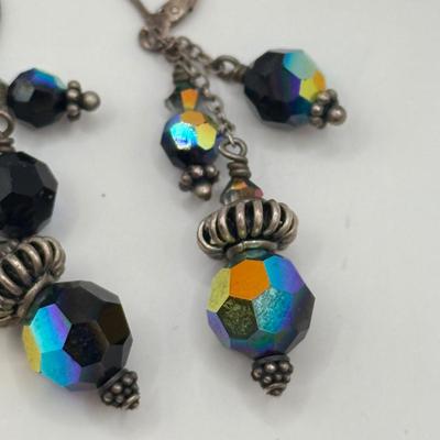 LOT 4J: Sterling Silver 925 Lapis & Blue Auroa Borealis Pierced Earrings