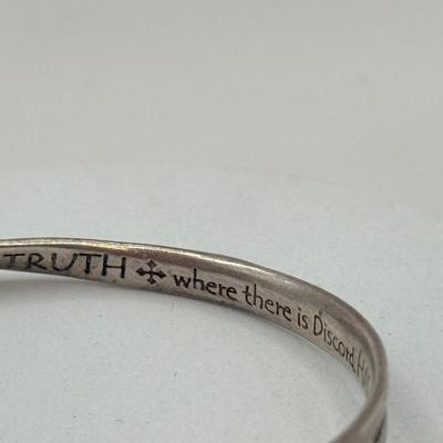 LOT 5J: Sterling Silver Peace, Hope, Truth Bangle Bracelet & "Love" Charm
