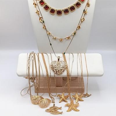 LOT 6: Collection of Gold-Tone Necklaces, Earrings and Sarah Coventry Pendant