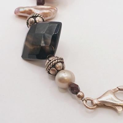 LOT 7: Sterling 925 Clasp and Charm Bracelet with Baroque Pearl and Glass Beads