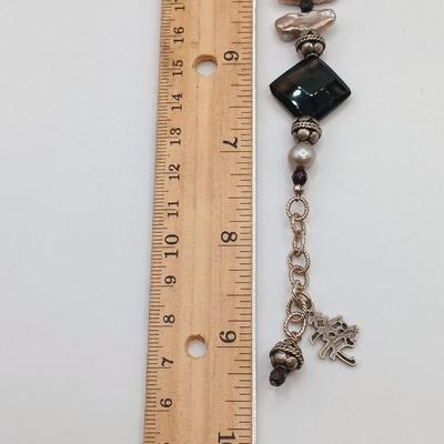 LOT 7: Sterling 925 Clasp and Charm Bracelet with Baroque Pearl and Glass Beads