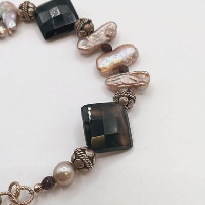 LOT 7: Sterling 925 Clasp and Charm Bracelet with Baroque Pearl and Glass Beads
