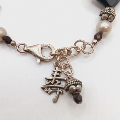 LOT 7: Sterling 925 Clasp and Charm Bracelet with Baroque Pearl and Glass Beads