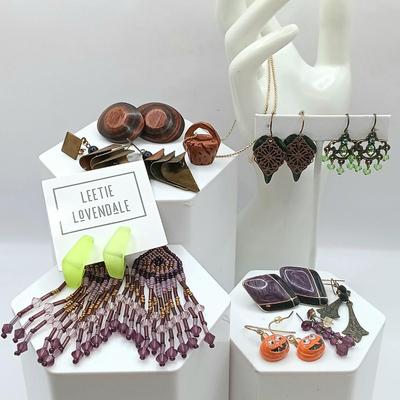 LOT 10: Leetie Lovendale Acrylic Hoops with Vintage Earrings and Necklace