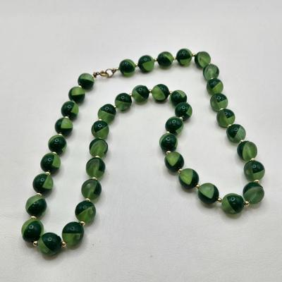 LOT 28: Shades of Blue and Turquoise Bead Neckace and Two Shade Green Bead Necklace