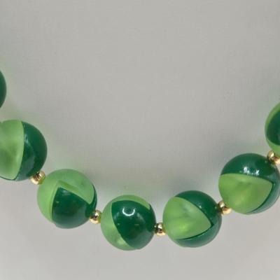 LOT 28: Shades of Blue and Turquoise Bead Neckace and Two Shade Green Bead Necklace