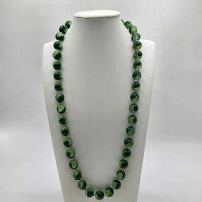 LOT 28: Shades of Blue and Turquoise Bead Neckace and Two Shade Green Bead Necklace