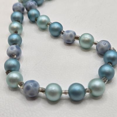 LOT 28: Shades of Blue and Turquoise Bead Neckace and Two Shade Green Bead Necklace