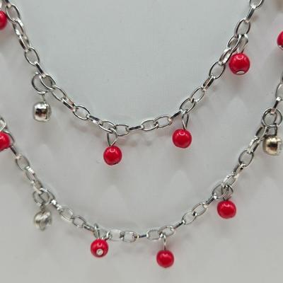 LOT 30: Beaded Necklace w/ Glass Pendant, Leather Necklace w/ Glass Charm, Silver-tone Chain Necklace w/ Red Beads, and More