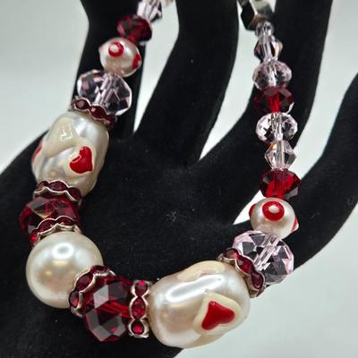 LOT 30: Beaded Necklace w/ Glass Pendant, Leather Necklace w/ Glass Charm, Silver-tone Chain Necklace w/ Red Beads, and More