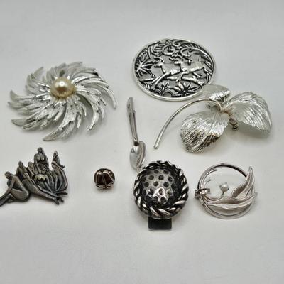 LOT 32: Variety of Silver-tone Pins and Brooches