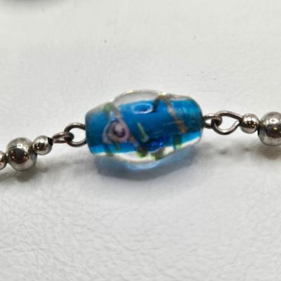 LOT 34: Glass Bead Necklace w/ Matching Earrings, Silver-tone Chain Necklace w/ Glass Pendant, and an Additional 4 Pairs of Earrings