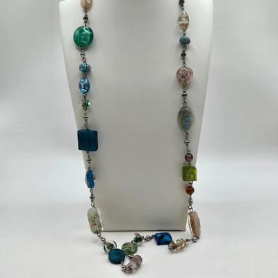LOT 34: Glass Bead Necklace w/ Matching Earrings, Silver-tone Chain Necklace w/ Glass Pendant, and an Additional 4 Pairs of Earrings