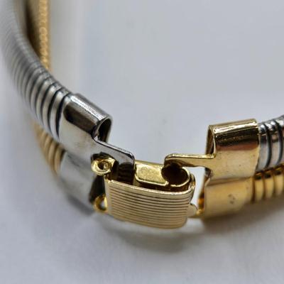 LOT 35: Gold-tone and Purple Bead Necklace, Two Tone Twisted Snake Chain, Metal Pendant, and Purple Gemstone Earrings