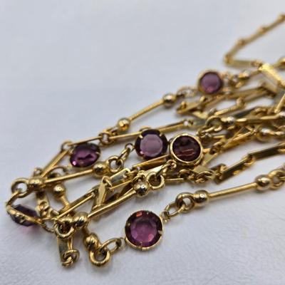LOT 35: Gold-tone and Purple Bead Necklace, Two Tone Twisted Snake Chain, Metal Pendant, and Purple Gemstone Earrings