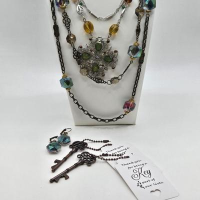 LOT 39: Sweet Romance Glass Bead and Chain Necklace w/Matching Earrings, Chicos Necklace, and More