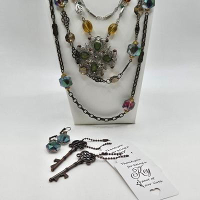 LOT 39: Sweet Romance Glass Bead and Chain Necklace w/Matching Earrings, Chicos Necklace, and More