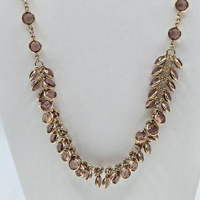 LOT 40: Gold-tone and Rose Colored Gemstone Necklace, Salmon Colored Necklace w/ Matching Earrings, 2 Bracelet and Earring Sets, and...
